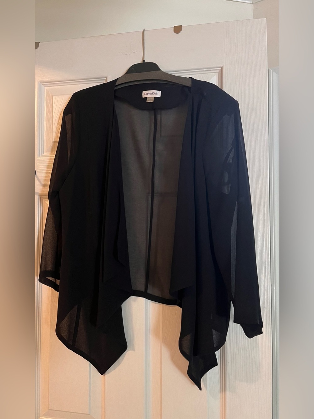 Calvin Klein Black Sheer Waterfall Open-Front Jacket. Perfect for Special Events